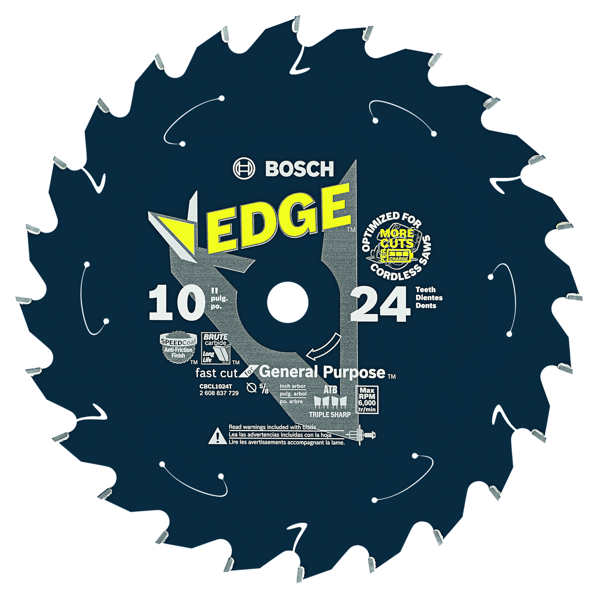 Bosch Edge Cordless Circular Saw Blade — 10in., 24 Tooth, General Purpose, Model# CBCL1024T